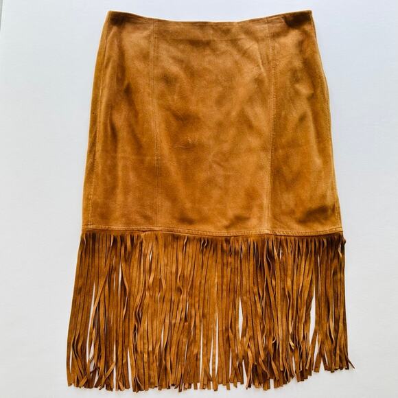 Vintage Etcetera Suede Fringe Skirt Camel Tan Size 4 Boho Western Festival - Picture 1 of 8